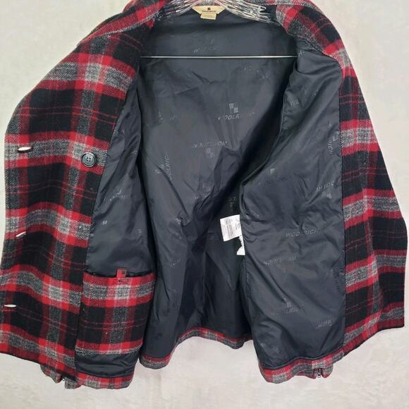 Vtg Woolrich Plaid Double Breast Pea Coat Jacket Womens Large Black Red Button - Picture 8 of 15